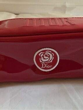 Dior Beauty Red Patent PU Leather Cosmetic/Makeup/Clutch Bag EmbroideryLogo New